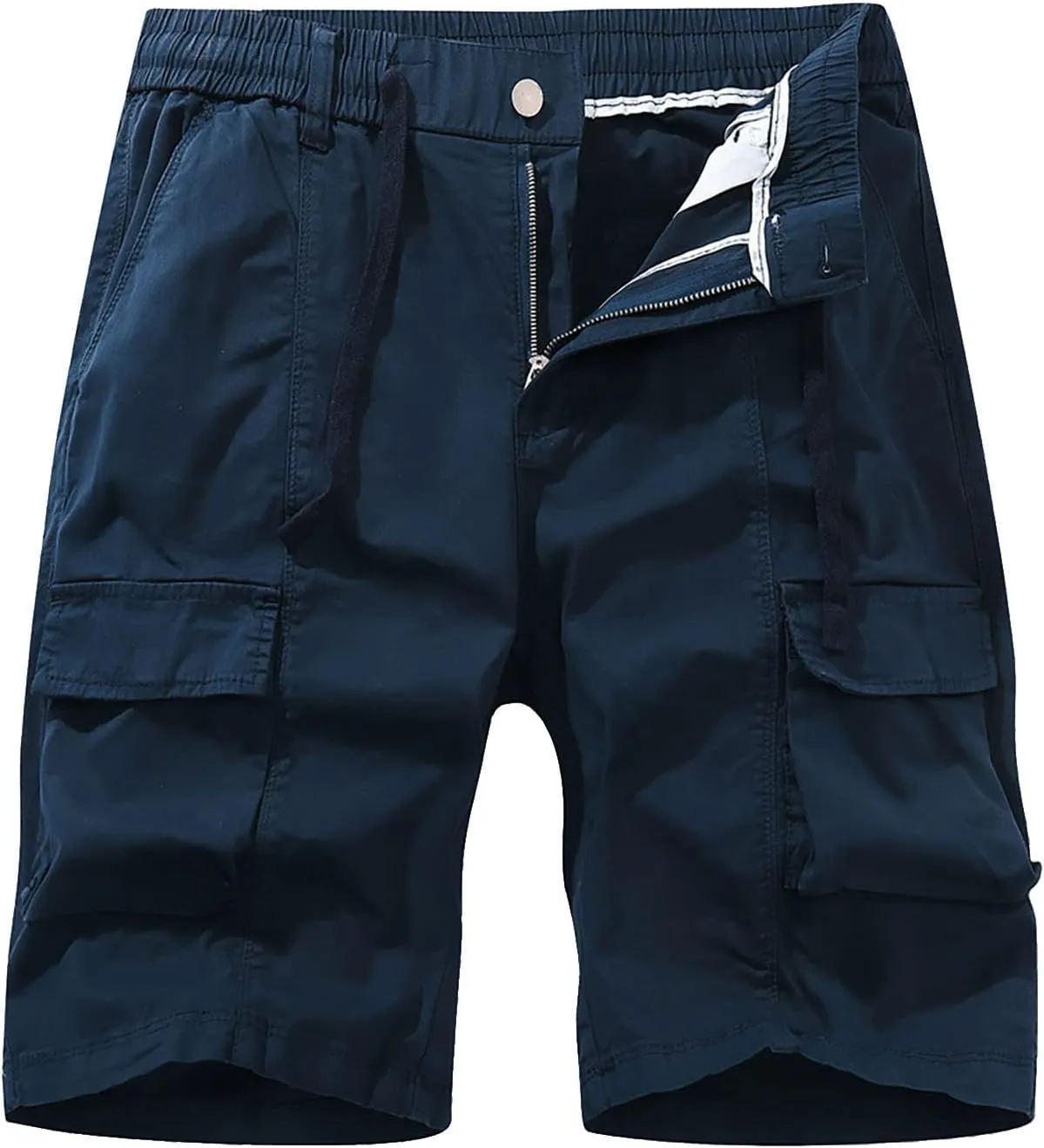 Mens Outdoor Casual Elastic Waist Relaxed Fit Cotton Lightweight Fishing Hiking Work Running (Dark Blue, XL)