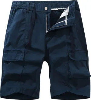 Mens Outdoor Casual Elastic Waist Relaxed Fit Cotton Lightweight Fishing Hiking Work Running (Dark Blue, XL)