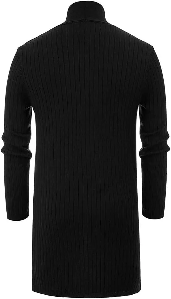 Men's Shawl Collar Open Front Long Cardigan Ribbed Knit Sweater with Pockets