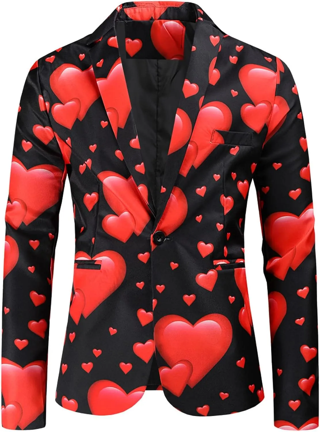 Mens Valentine's Day Tuxedo Jacket Wedding Blazer Love Heart Print One Button Dress Suit Dinner Floral Tuxedo Jacket