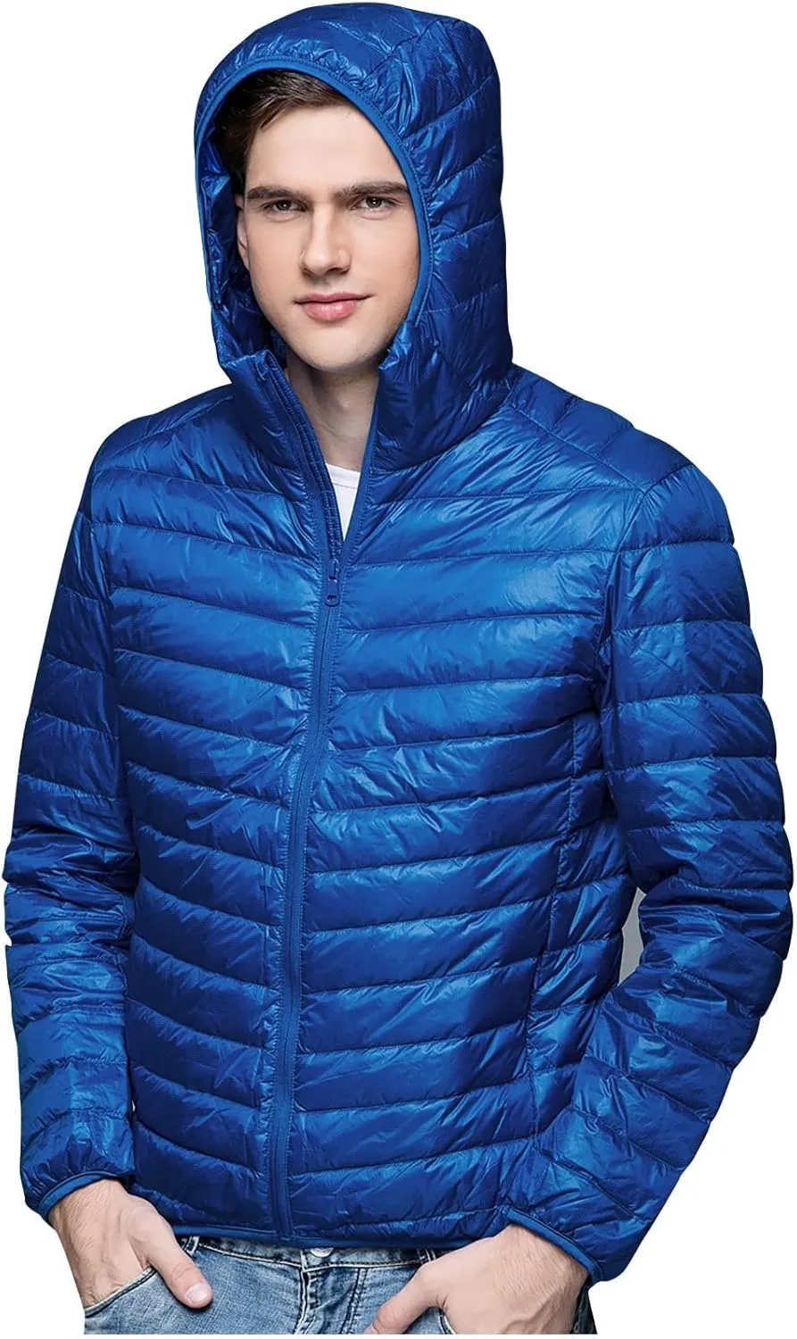 Men's Winter Down Puffer Jacket Packable Lightweight Hooded Down Jacket Warm Windproof Down Puffy Jacket Padded Coats