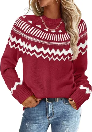 MEROKEETY Women's 2025 Fall Winter Striped Pullover Sweater Trendy Crew Neck Long Sleeve Vintage Color Block Knit Tops