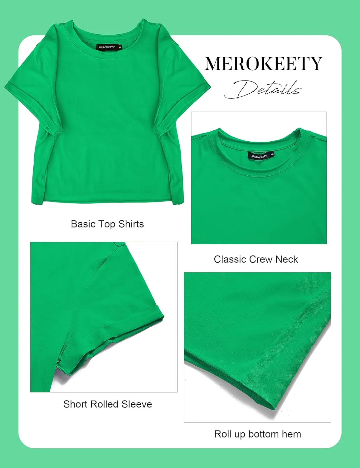 MEROKEETY Womens 2025 Summer Short Sleeve Crewneck Crop Tops Casual Solid T-Shirts