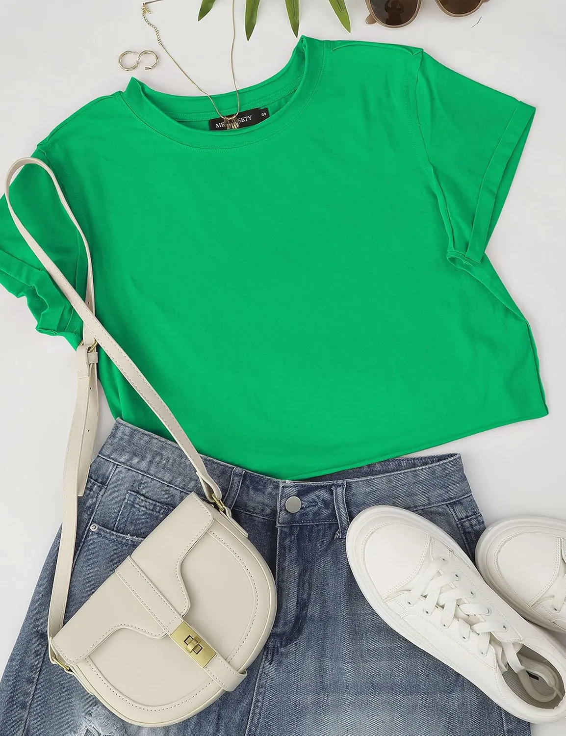 MEROKEETY Womens 2025 Summer Short Sleeve Crewneck Crop Tops Casual Solid T-Shirts