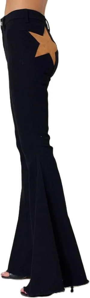 Mxiqqpltky Star Patchwork Bell Bottom Jeans for Women Mid Waist Bootcut Flare Jeans Stretch Straight Leg Skinny Denim Pants