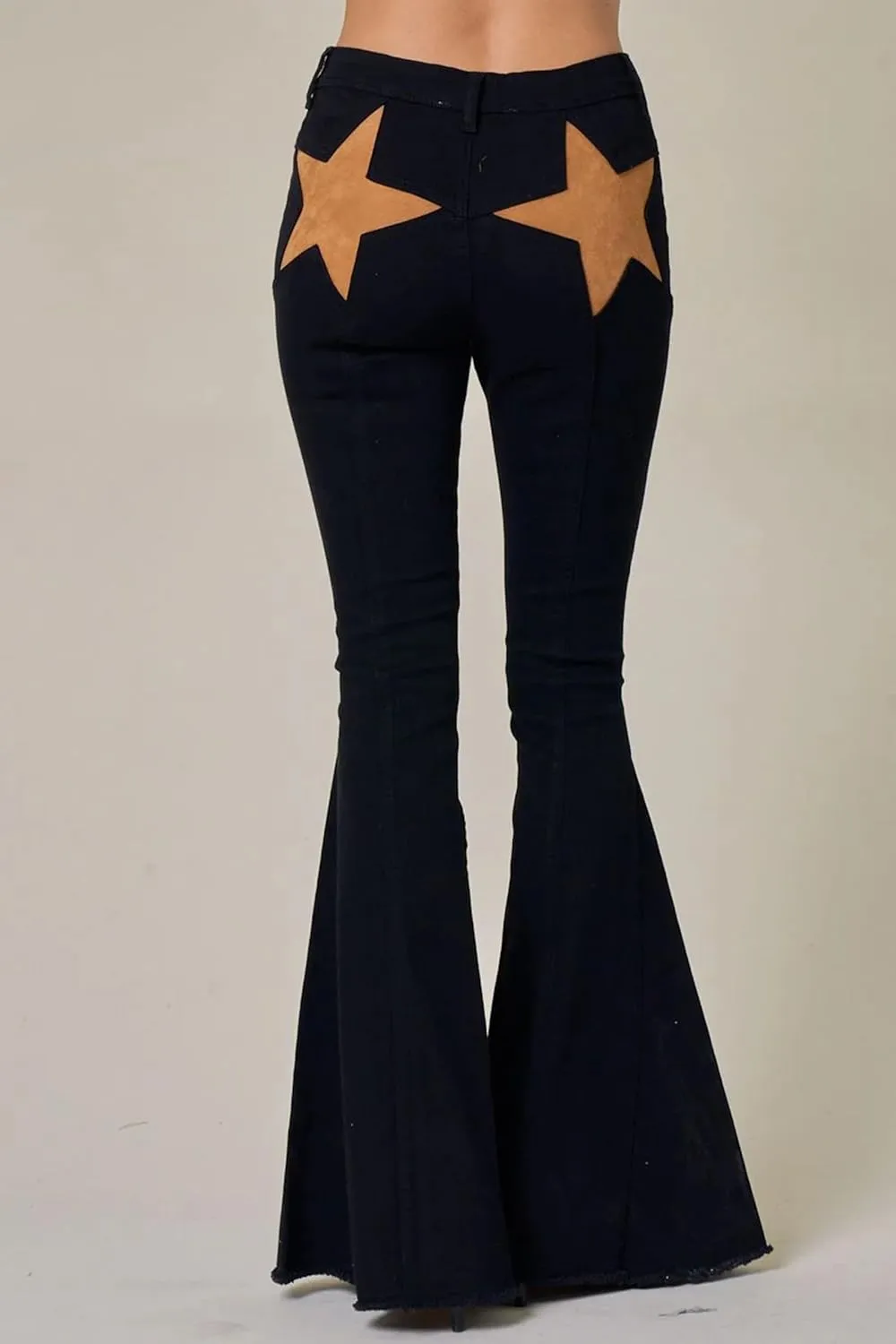 Mxiqqpltky Star Patchwork Bell Bottom Jeans for Women Mid Waist Bootcut Flare Jeans Stretch Straight Leg Skinny Denim Pants