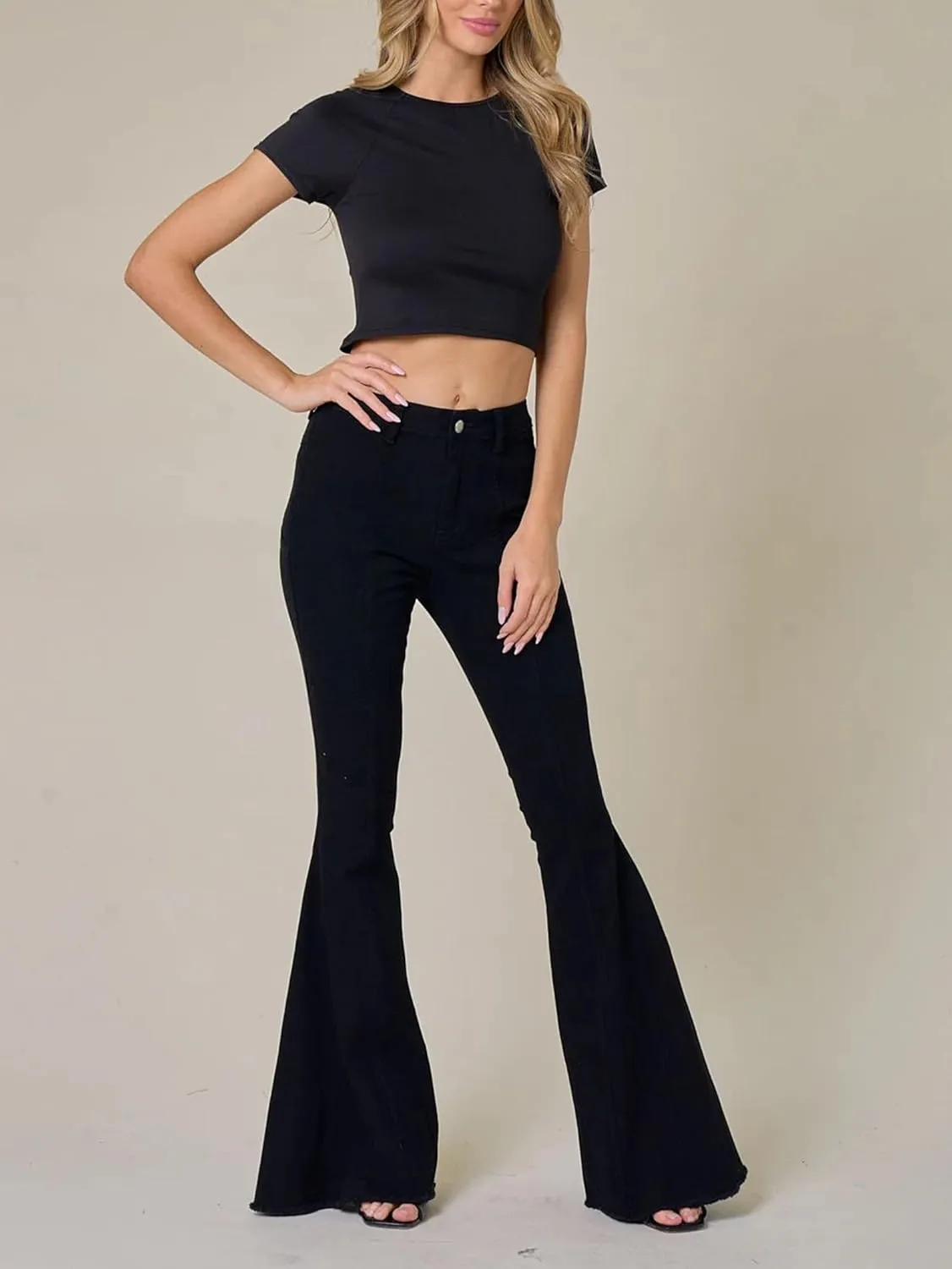 Mxiqqpltky Star Patchwork Bell Bottom Jeans for Women Mid Waist Bootcut Flare Jeans Stretch Straight Leg Skinny Denim Pants