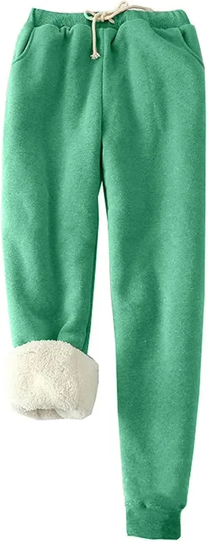 NATHGAM Sherpa Lined Sweatpants Women Thermal Winter Warm Fleece Jogger High Waisted Plus Size Track Pant for Athletic Active