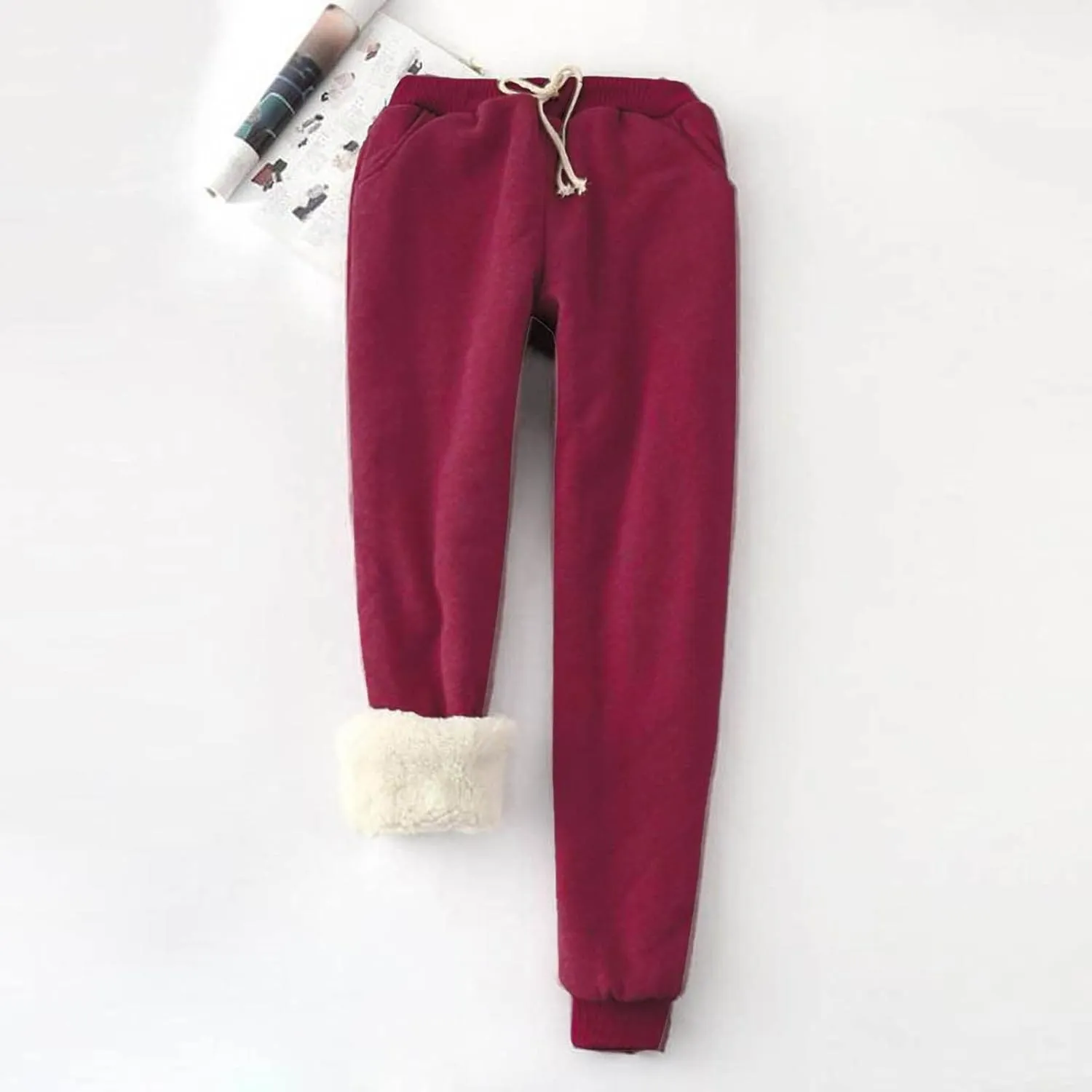 NATHGAM Sherpa Lined Sweatpants Women Thermal Winter Warm Fleece Jogger High Waisted Plus Size Track Pant for Athletic Active