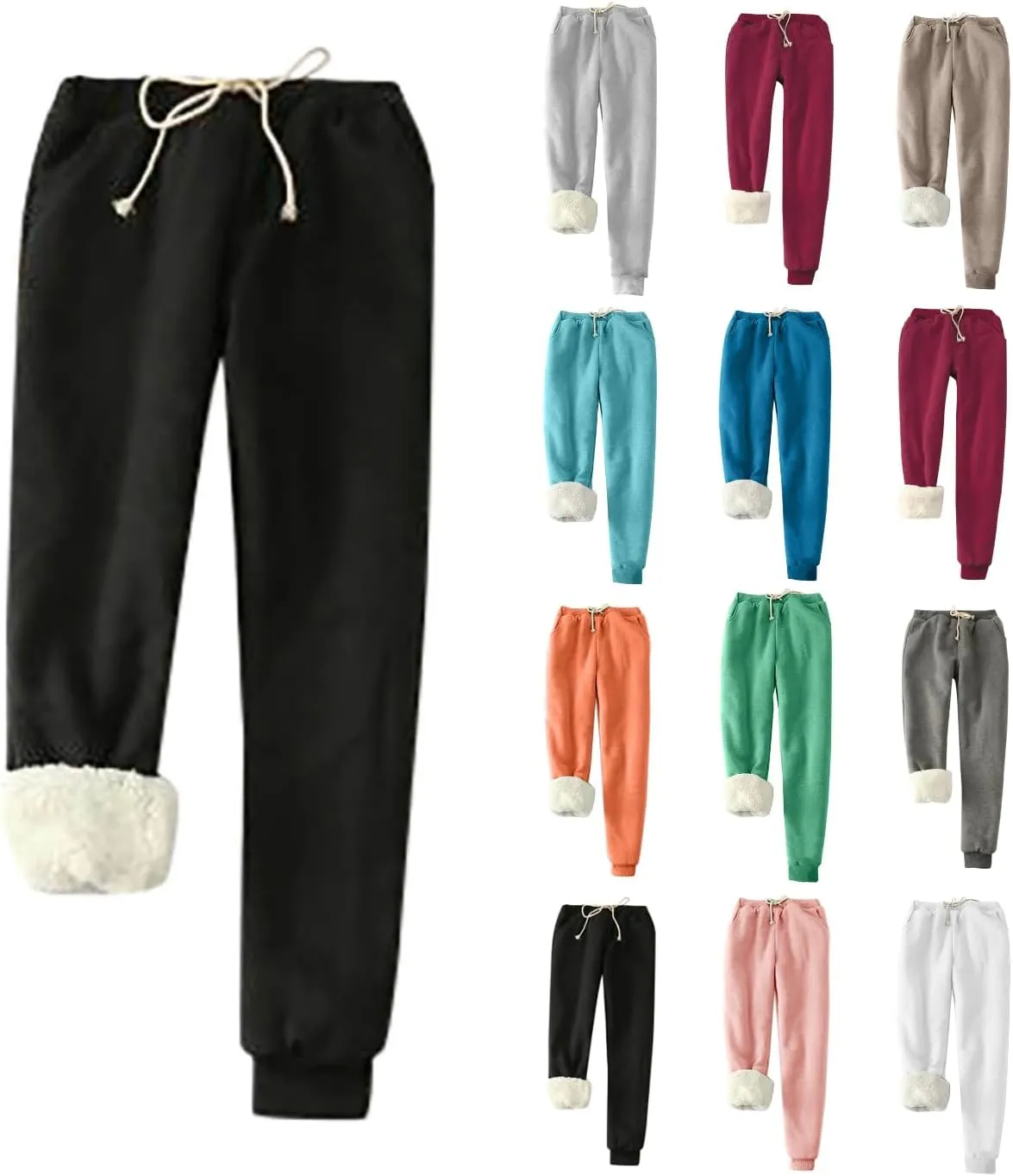 NATHGAM Sherpa Lined Sweatpants Women Thermal Winter Warm Fleece Jogger High Waisted Plus Size Track Pant for Athletic Active