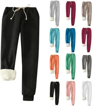 NATHGAM Sherpa Lined Sweatpants Women Thermal Winter Warm Fleece Jogger High Waisted Plus Size Track Pant for Athletic Active