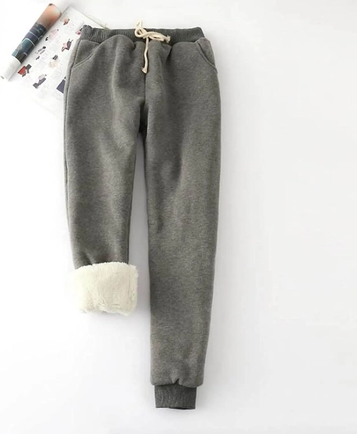 NATHGAM Sherpa Lined Sweatpants Women Thermal Winter Warm Fleece Jogger High Waisted Plus Size Track Pant for Athletic Active