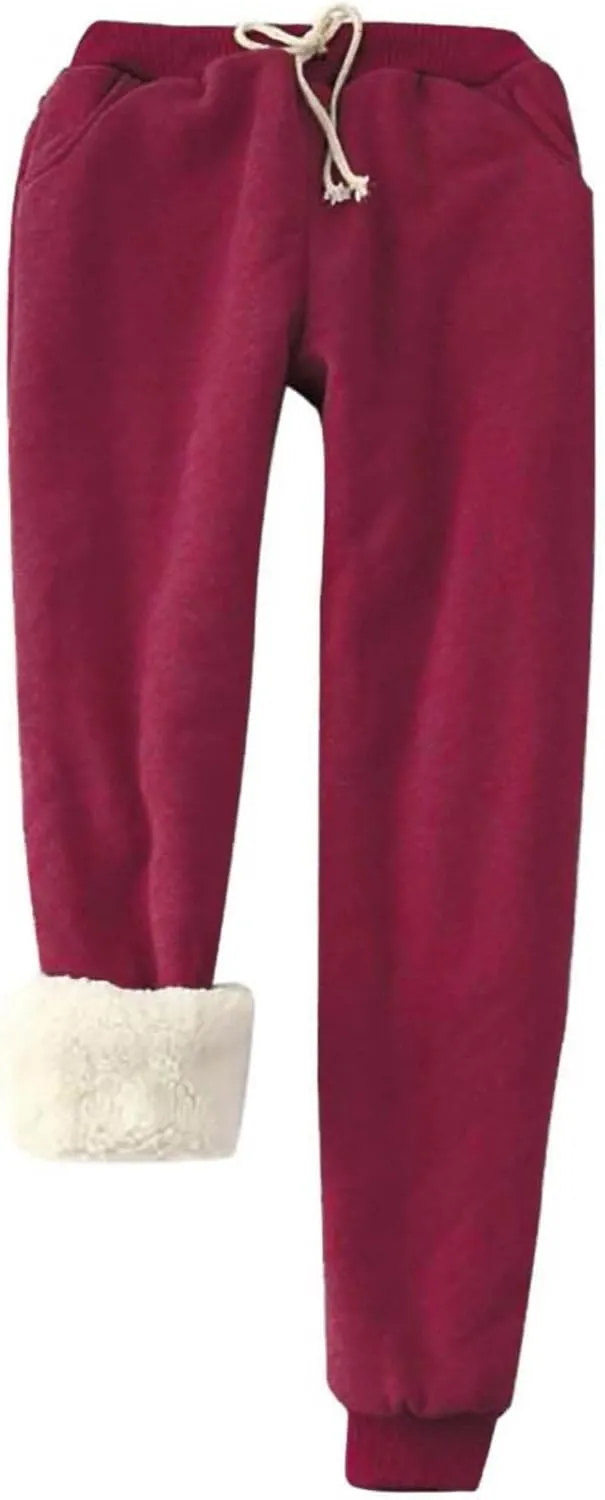 NATHGAM Sherpa Lined Sweatpants Women Thermal Winter Warm Fleece Jogger High Waisted Plus Size Track Pant for Athletic Active