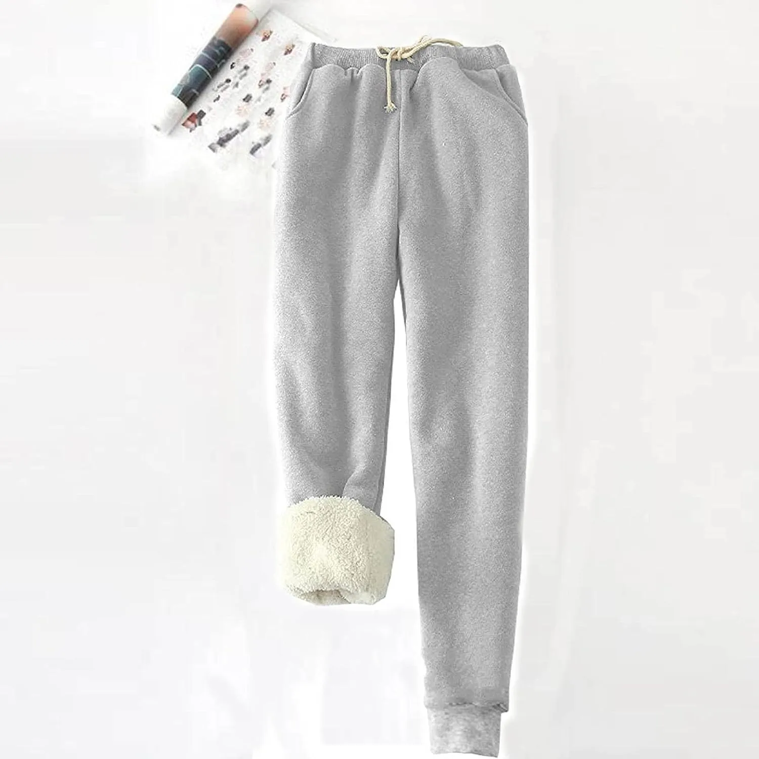 NATHGAM Sherpa Lined Sweatpants Women Thermal Winter Warm Fleece Jogger High Waisted Plus Size Track Pant for Athletic Active