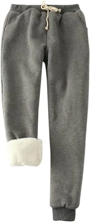 NATHGAM Sherpa Lined Sweatpants Women Thermal Winter Warm Fleece Jogger High Waisted Plus Size Track Pant for Athletic Active