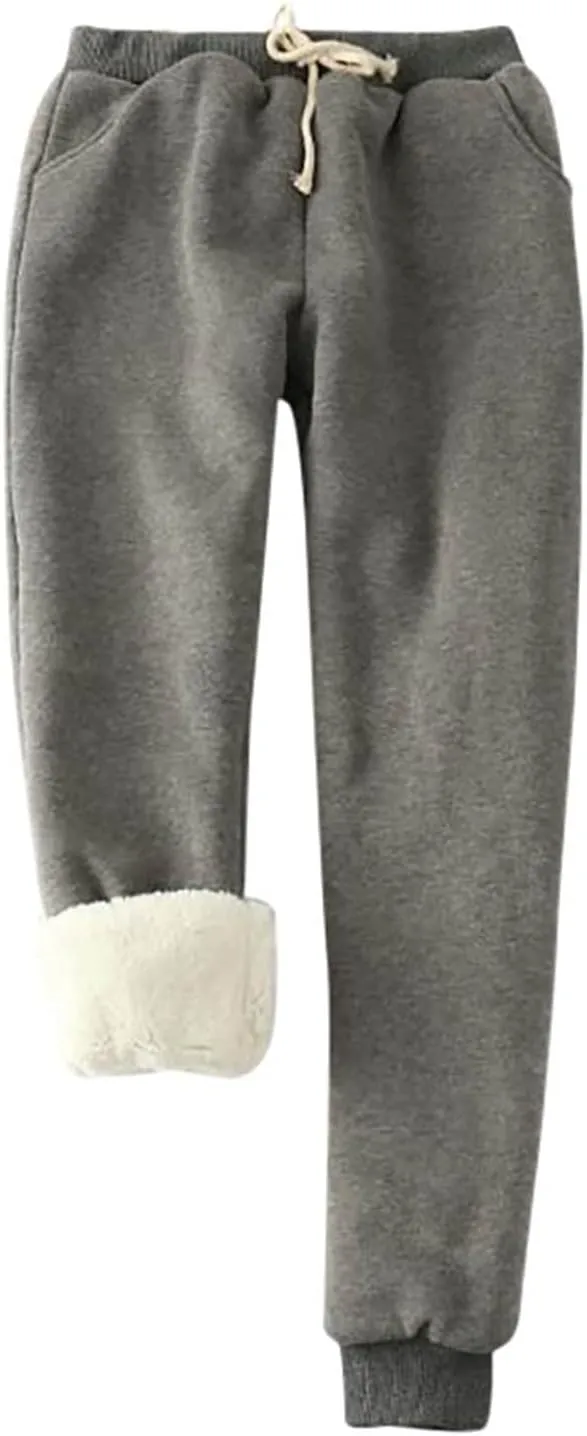 NATHGAM Sherpa Lined Sweatpants Women Thermal Winter Warm Fleece Jogger High Waisted Plus Size Track Pant for Athletic Active