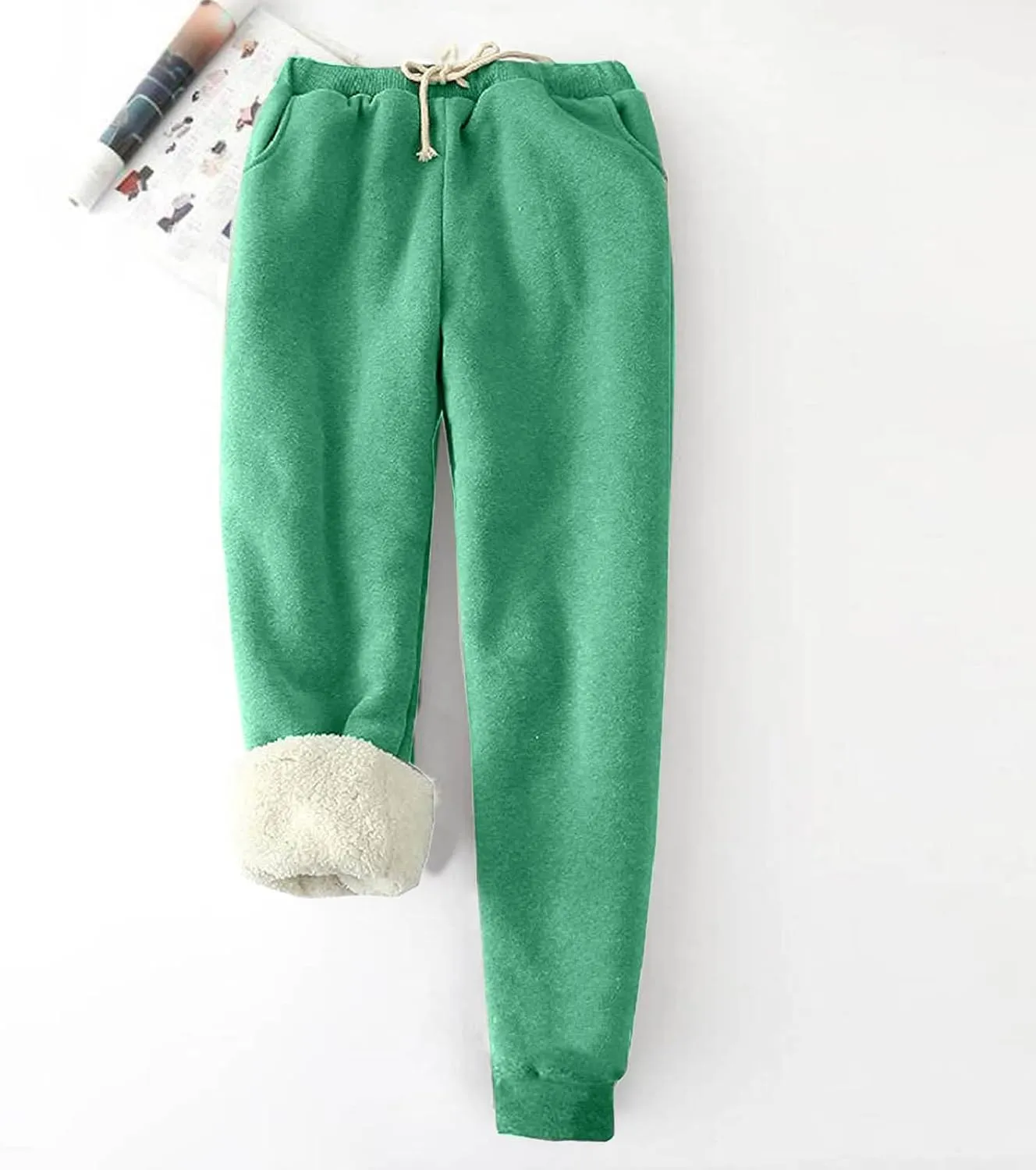 NATHGAM Sherpa Lined Sweatpants Women Thermal Winter Warm Fleece Jogger High Waisted Plus Size Track Pant for Athletic Active