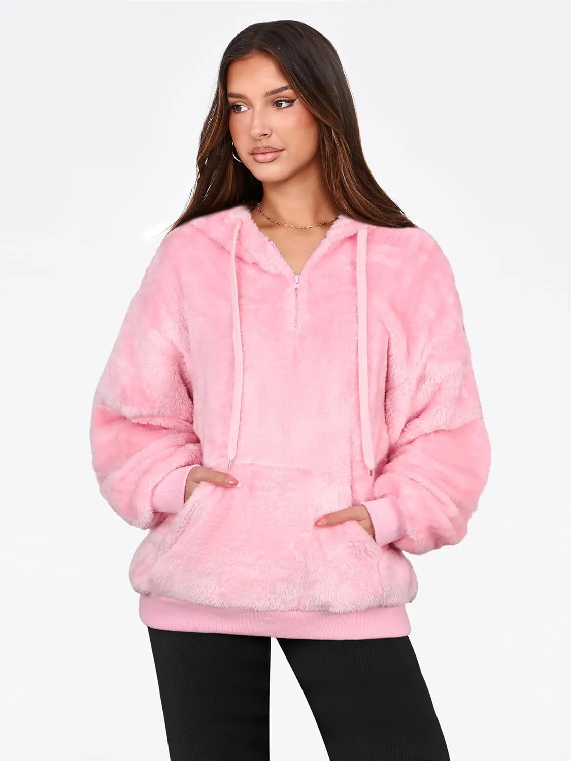 NIeyook Sherpa Fleece Hoodies for Women Fuzzy Oversized Zip up Hoodie with Pockets Casual Pullover Hooded Sweatshirt