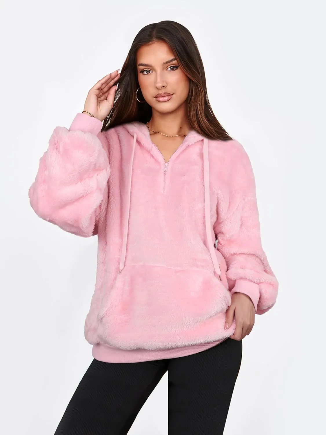 NIeyook Sherpa Fleece Hoodies for Women Fuzzy Oversized Zip up Hoodie with Pockets Casual Pullover Hooded Sweatshirt