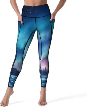 Northern Lights Natural Landscape Women's Yoga Pants Leggings with Pockets High Waist Compression Workout Pants
