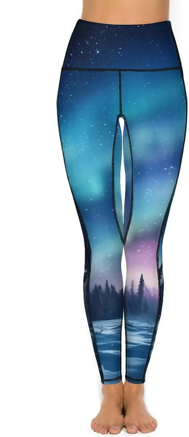 Northern Lights Natural Landscape Women's Yoga Pants Leggings with Pockets High Waist Compression Workout Pants