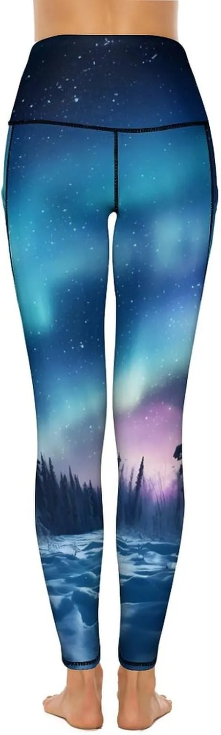 Northern Lights Natural Landscape Women's Yoga Pants Leggings with Pockets High Waist Compression Workout Pants