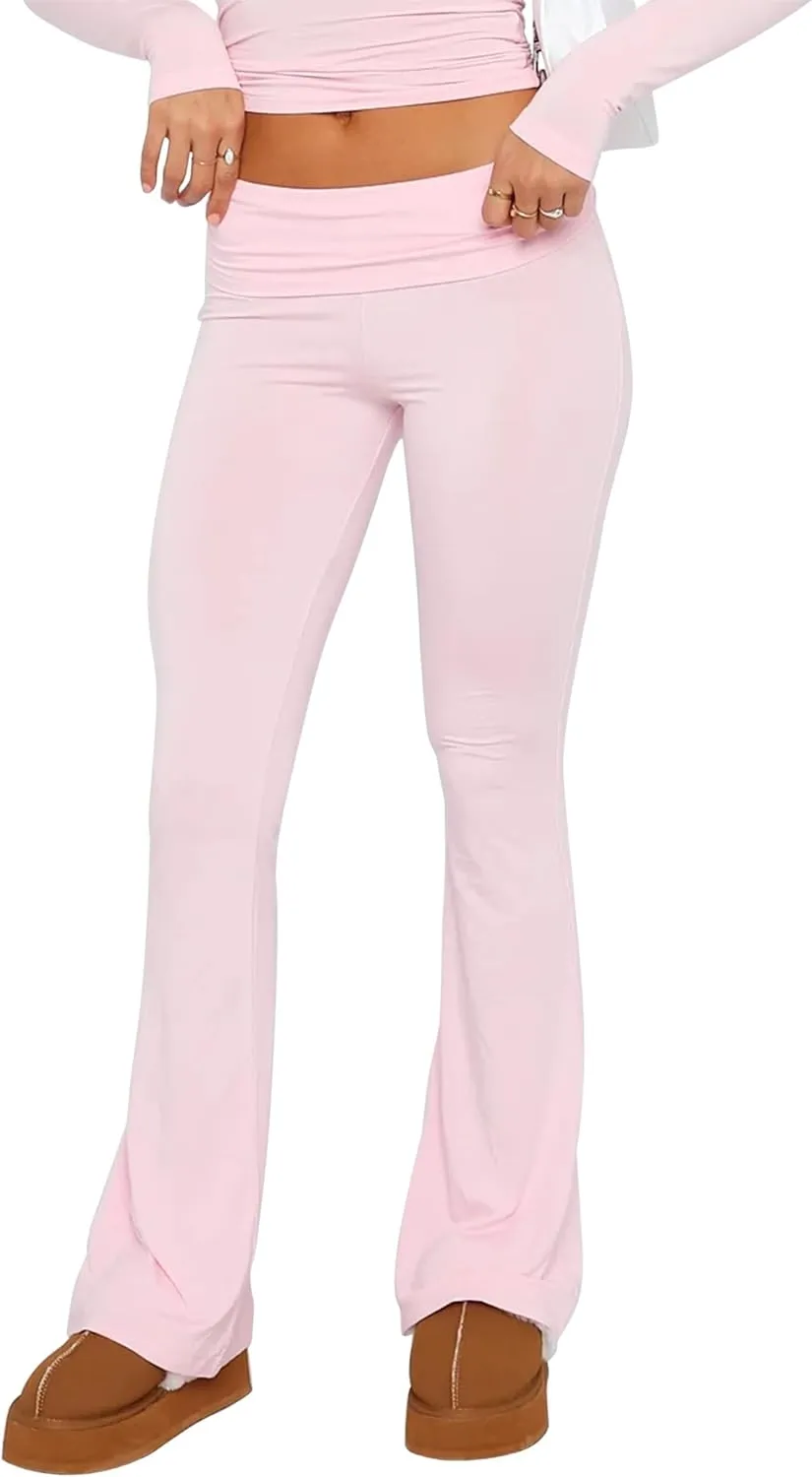 NUFIWI Women Skinny Flare Yoga Pants Low Waist Bootcut Bell Bottom Leggings Lounge Jogger Sweatpants Streetwear