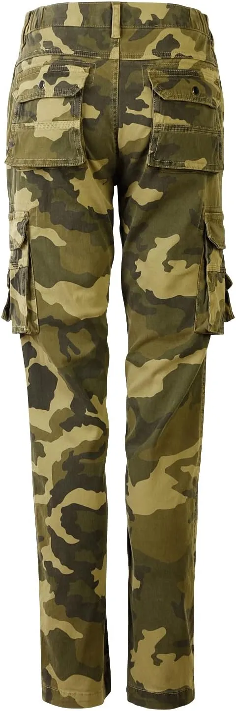 OCHENTA Women's Cotton Stretch Casual Cargo Pants Como Combat Straight Leg with Multi Pockets