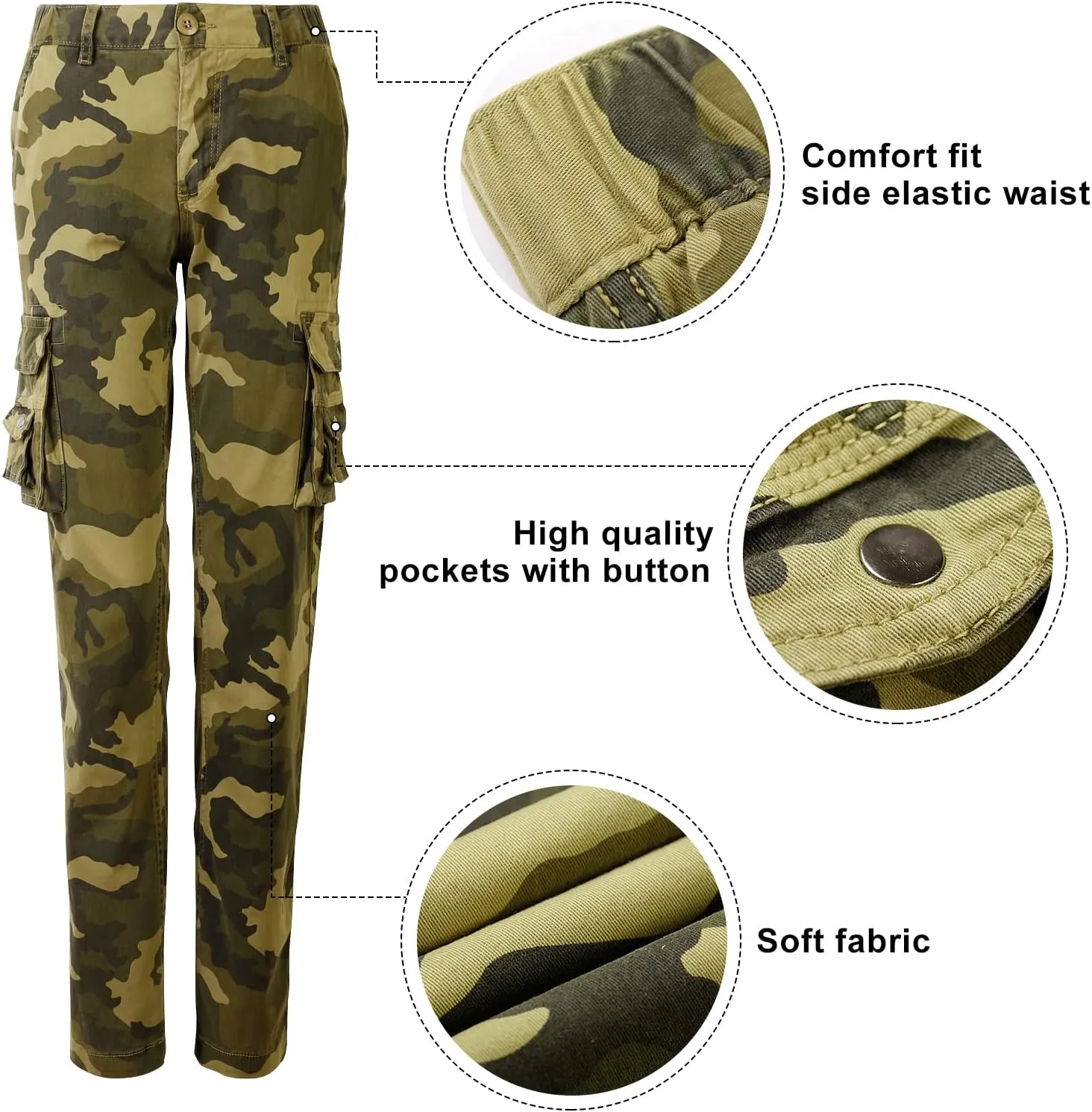 OCHENTA Women's Cotton Stretch Casual Cargo Pants Como Combat Straight Leg with Multi Pockets