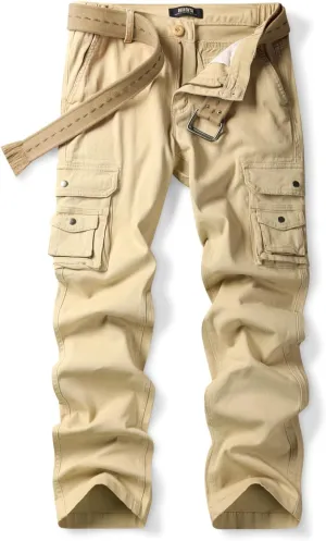 OCHENTA Women's Cotton Stretch Casual Cargo Pants Como Combat Straight Leg with Multi Pockets
