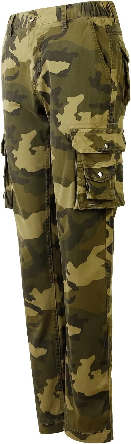 OCHENTA Women's Cotton Stretch Casual Cargo Pants Como Combat Straight Leg with Multi Pockets