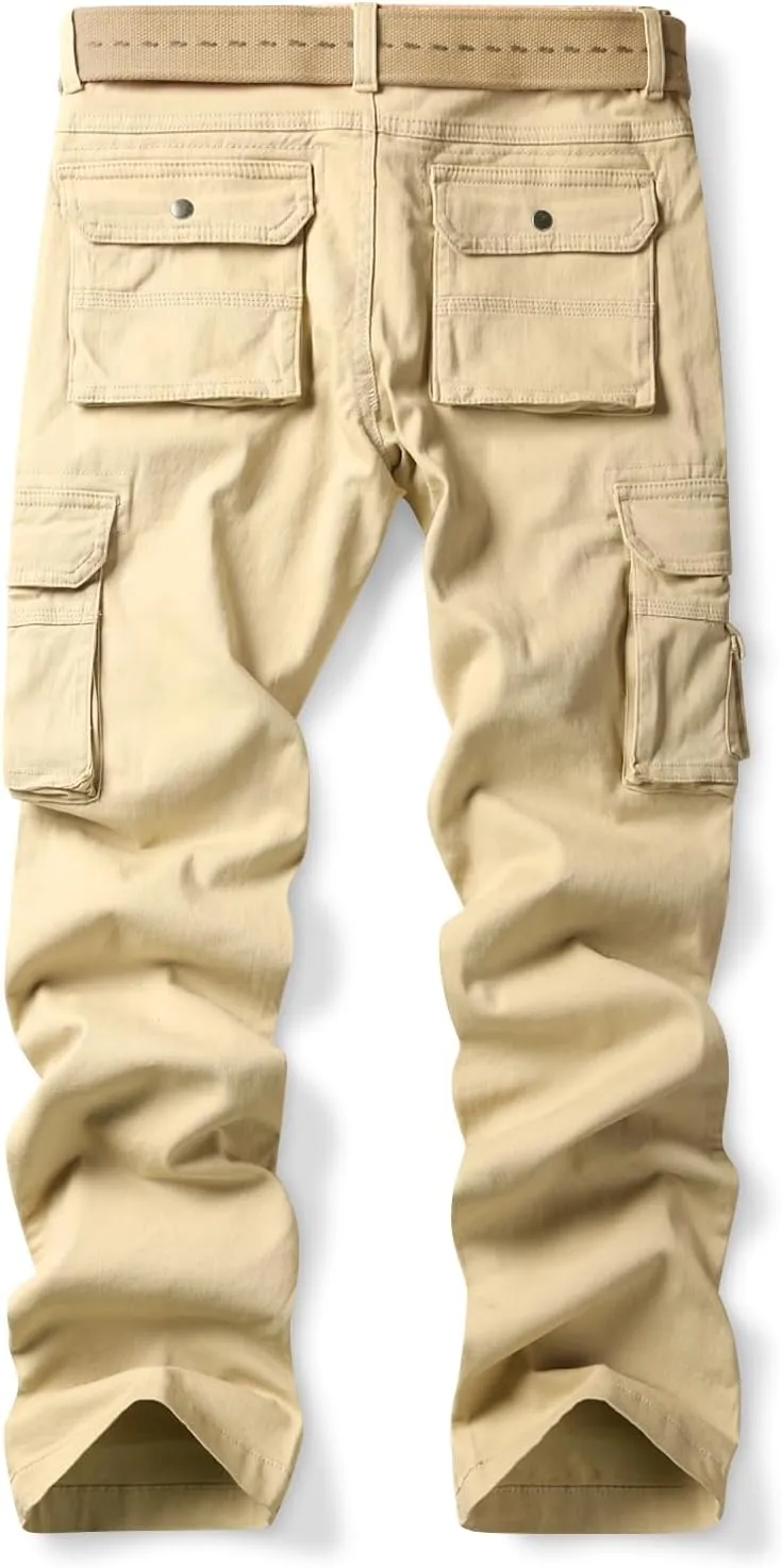 OCHENTA Women's Cotton Stretch Casual Cargo Pants Como Combat Straight Leg with Multi Pockets