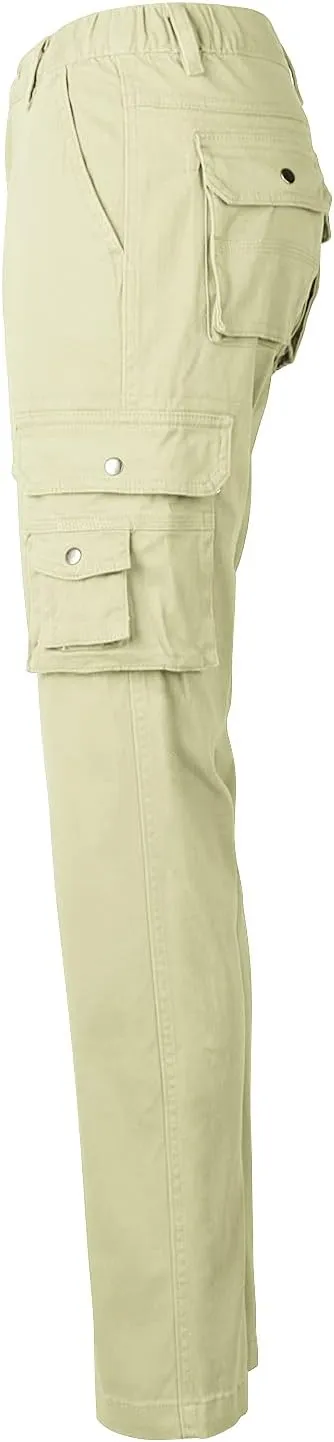 OCHENTA Women's Cotton Stretch Casual Cargo Pants Como Combat Straight Leg with Multi Pockets