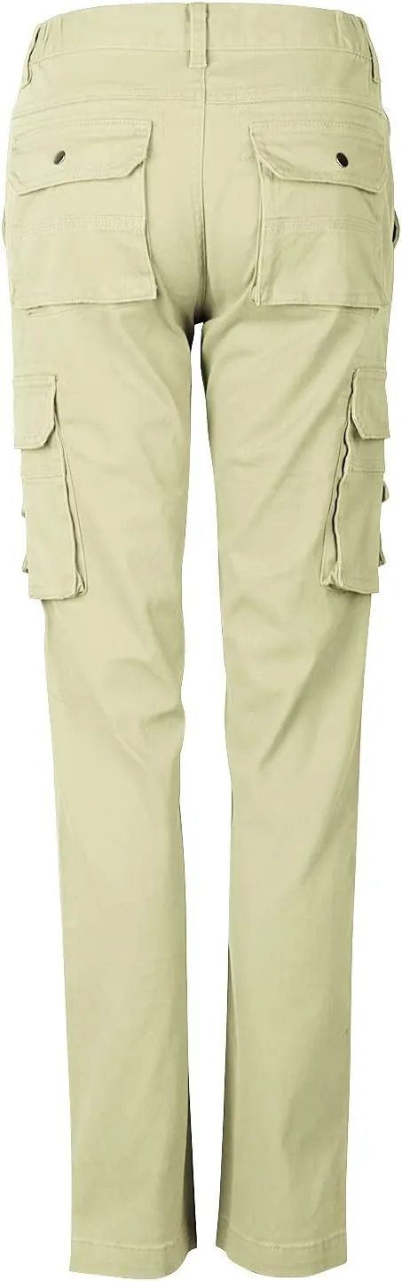 OCHENTA Women's Cotton Stretch Casual Cargo Pants Como Combat Straight Leg with Multi Pockets