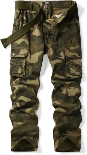 OCHENTA Women's Cotton Stretch Casual Cargo Pants Como Combat Straight Leg with Multi Pockets