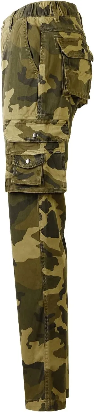 OCHENTA Women's Cotton Stretch Casual Cargo Pants Como Combat Straight Leg with Multi Pockets