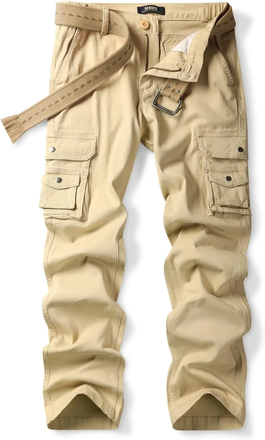 OCHENTA Women's Cotton Stretch Casual Cargo Pants Como Combat Straight Leg with Multi Pockets