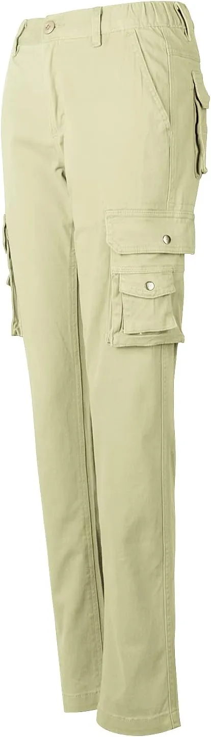 OCHENTA Women's Cotton Stretch Casual Cargo Pants Como Combat Straight Leg with Multi Pockets