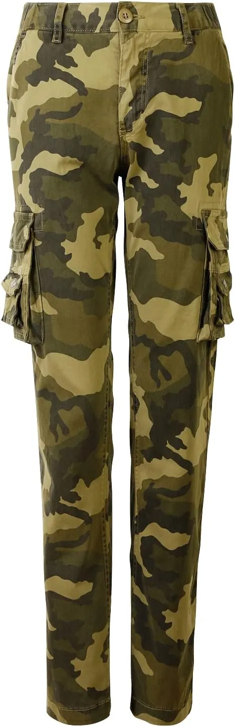 OCHENTA Women's Cotton Stretch Casual Cargo Pants Como Combat Straight Leg with Multi Pockets