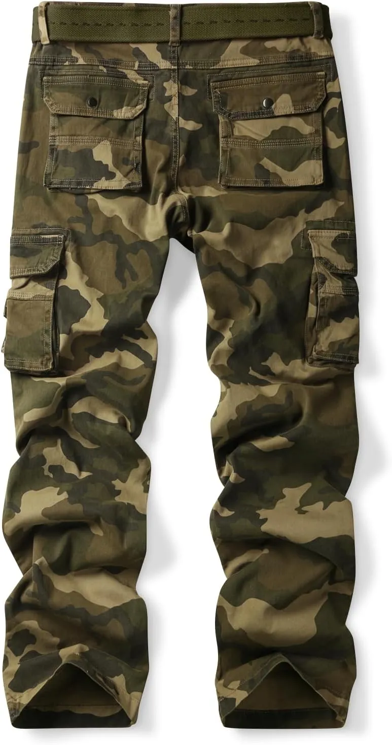 OCHENTA Women's Cotton Stretch Casual Cargo Pants Como Combat Straight Leg with Multi Pockets