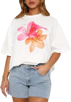 Oversized Graphic Shirts Teen Girls Women Preppy Short Sleeve Crewneck Y2k Floral Tops Aesthetic Summer Baggy Tees