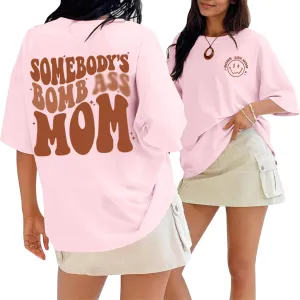 Oversized Mama Shirts for Women Funny Mom Letter Printed Tshirts Mom Life Graphic Tees Shirt Cute Casual Summer Top
