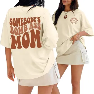 Oversized Mama Shirts for Women Funny Mom Letter Printed Tshirts Mom Life Graphic Tees Shirt Cute Casual Summer Top
