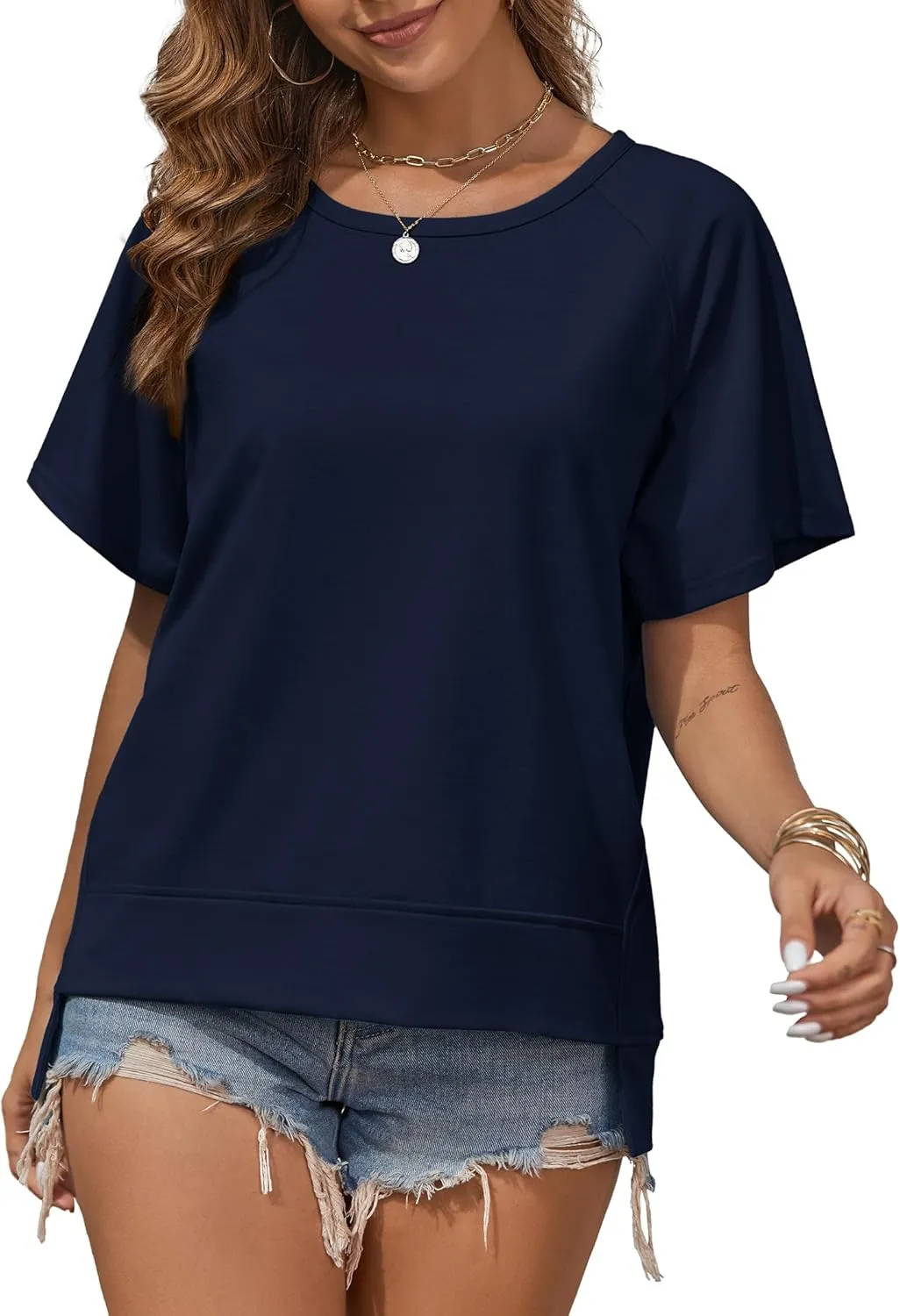 Oversized T Shirts for Women Crewneck Short Sleeve Casual Summer Tops Lightweight Loose High Low Blouse