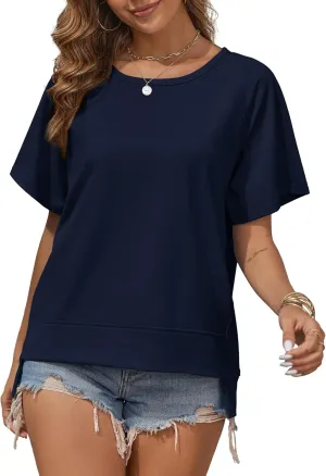 Oversized T Shirts for Women Crewneck Short Sleeve Casual Summer Tops Lightweight Loose High Low Blouse