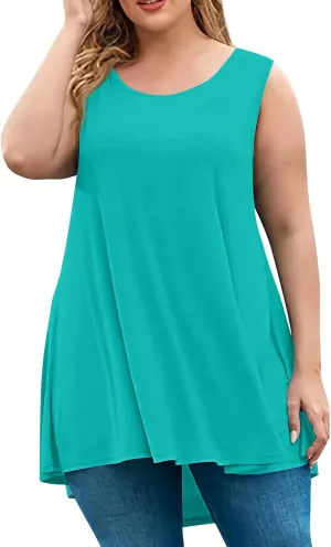 Oversized Tshirts Shirts for Women Dressy Plain Sleeveless Camisole Plus Size Tank Soild Loose Fit Flowy Hide Belly Top