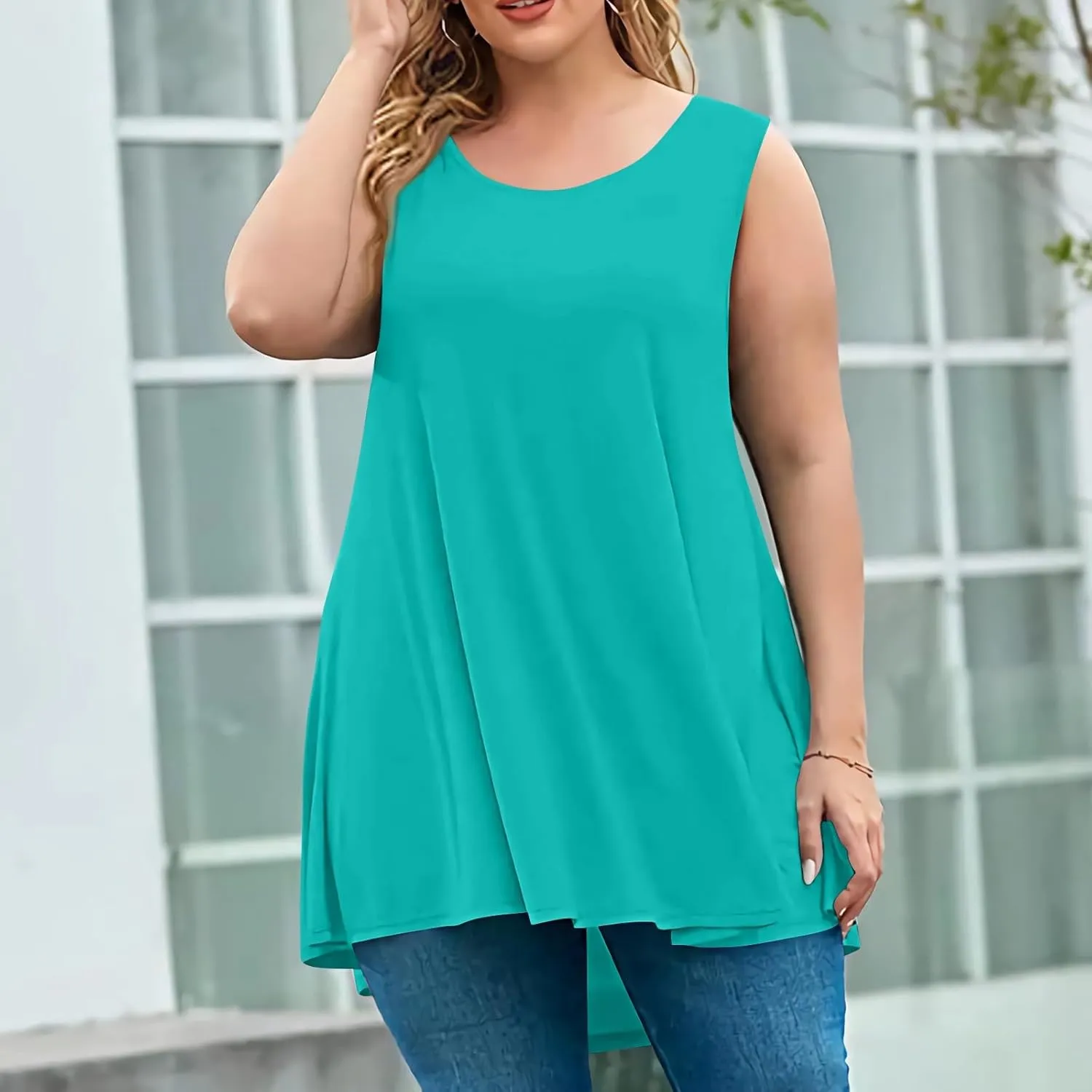 Oversized Tshirts Shirts for Women Dressy Plain Sleeveless Camisole Plus Size Tank Soild Loose Fit Flowy Hide Belly Top