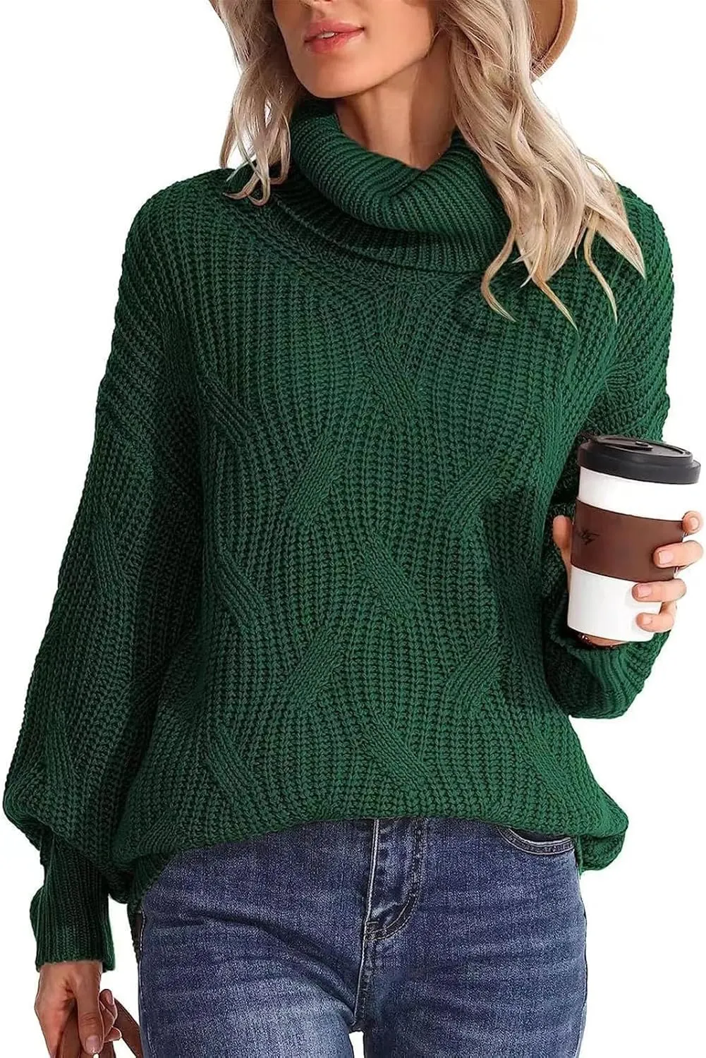 Oversized Turtleneck Sweater Women Mock Neck Long Sleeve Chunky Knit Sweaters Cozy Cowl High Neck Knitted Jumper Top