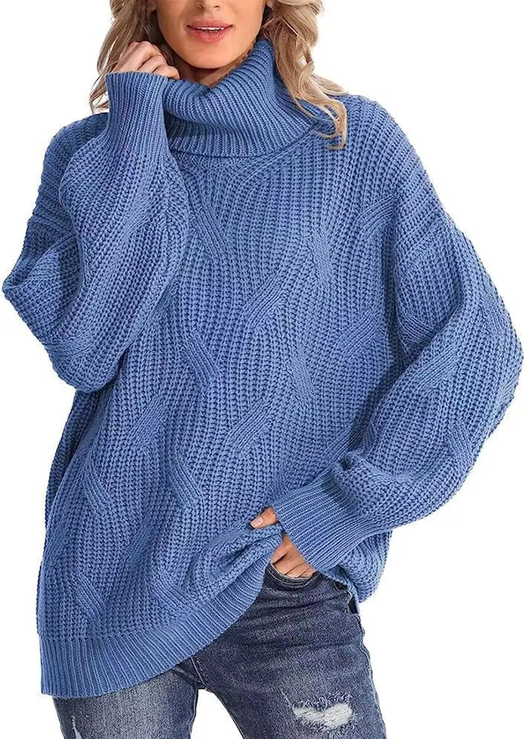 Oversized Turtleneck Sweater Women Mock Neck Long Sleeve Chunky Knit Sweaters Cozy Cowl High Neck Knitted Jumper Top