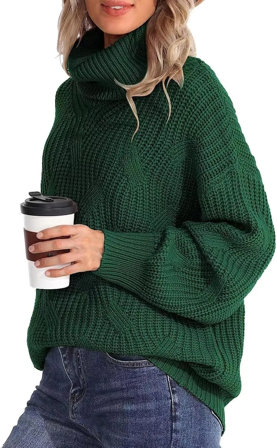 Oversized Turtleneck Sweater Women Mock Neck Long Sleeve Chunky Knit Sweaters Cozy Cowl High Neck Knitted Jumper Top